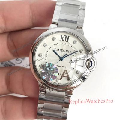 Faux Cartier Watch Ballon Bleu 36mm Stainless Steel White Diamond Face